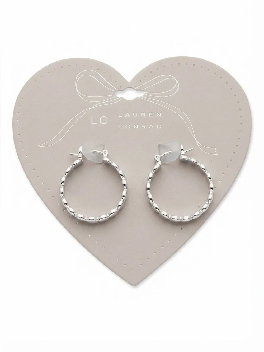 LC Lauren Conrad Silver Tone Heart Hoop Earrings (NWT)